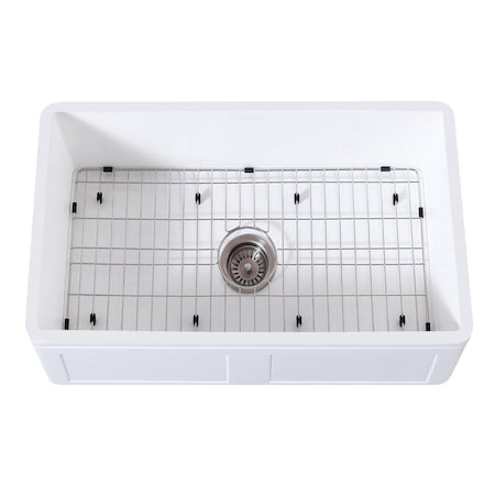 Gourmetier Farmhouse Single Bowl Kitchen Sink W/ Strainer & Grid, White/ KGKFA301810DS
